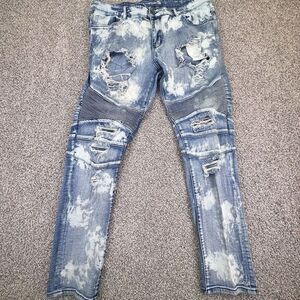 Crysp Denim Boot Cut w/ Zippers at Legs Mens‎ Size 38x31 Rip Bleached Distressed